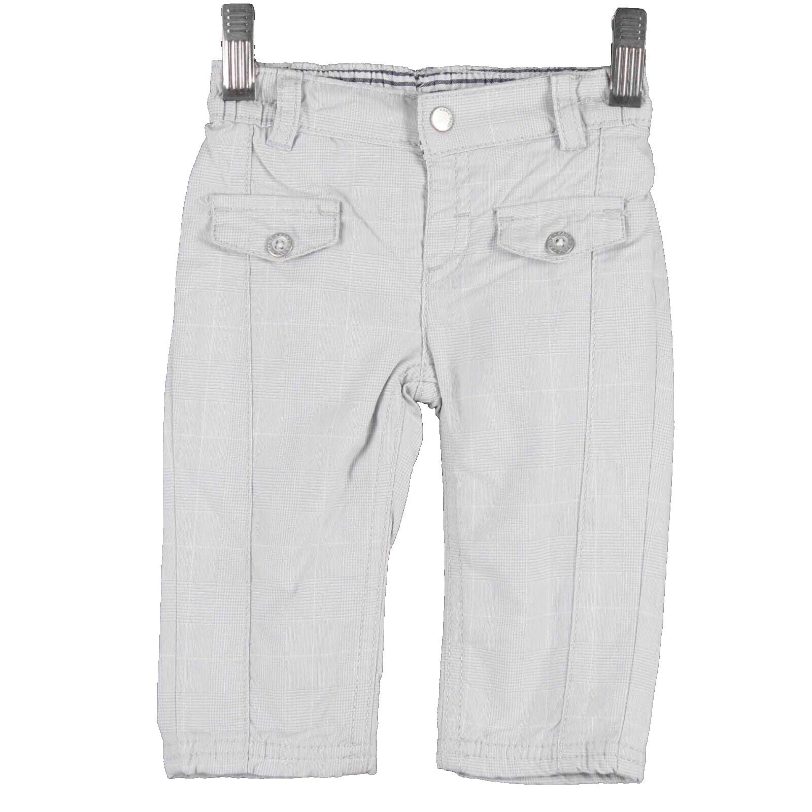 Kanz NEW Sz 9 Mo Gray White Plaid Snaps Elastic Waist Cotton Boys Pant