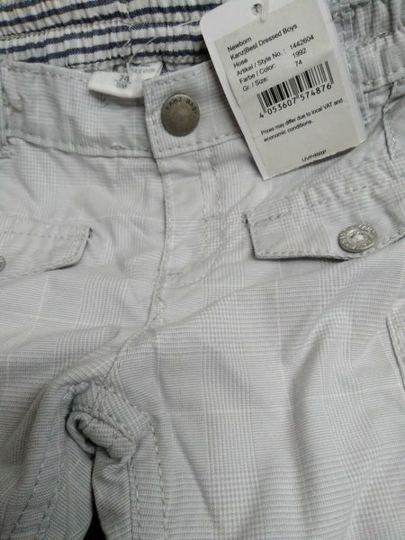 Kanz NEW Sz 9 Mo Gray White Plaid Snaps Elastic Waist Cotton Boys Pant