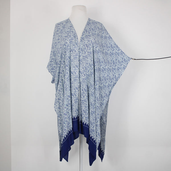 Cabi Sz One Size Blue Light Blue Beach Theme Asymm 100% Viscose Wrap Sweater