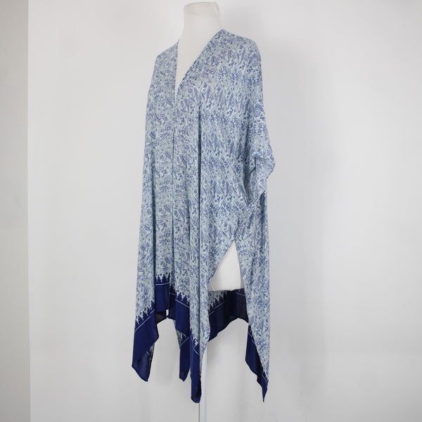 Cabi Sz One Size Blue Light Blue Beach Theme Asymm 100% Viscose Wrap Sweater