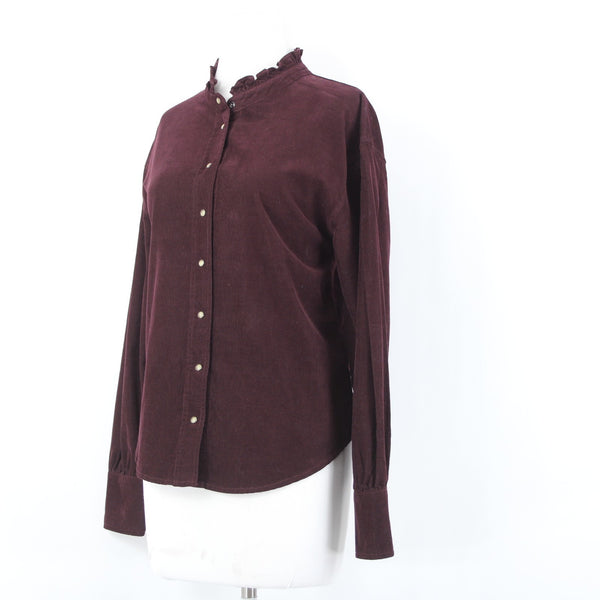 Dear John Top Sz S Purple Collared Button Down Corduroy 100% Cotton Top