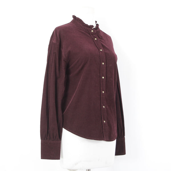 Dear John Top Sz S Purple Collared Button Down Corduroy 100% Cotton Top