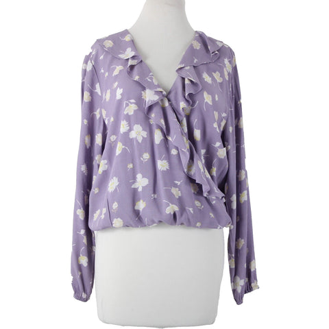 Sanctuary NEW $89 Hello Spring Sz L Purple White Yellow Ruffle 100% Rayon Top
