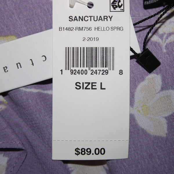 Sanctuary NEW $89 Hello Spring Sz L Purple White Yellow Ruffle 100% Rayon Top