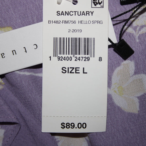 Sanctuary NEW $89 Hello Spring Sz L Purple White Yellow Ruffle 100% Rayon Top