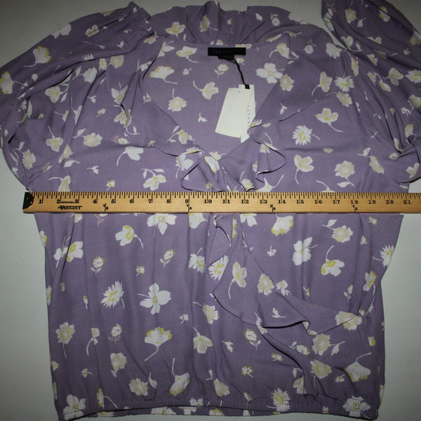 Sanctuary NEW $89 Hello Spring Sz L Purple White Yellow Ruffle 100% Rayon Top