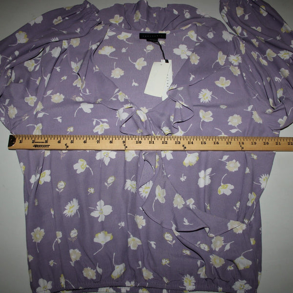 Sanctuary NEW $89 Hello Spring Sz L Purple White Yellow Ruffle 100% Rayon Top