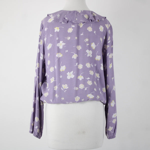 Sanctuary NEW $89 Hello Spring Sz L Purple White Yellow Ruffle 100% Rayon Top