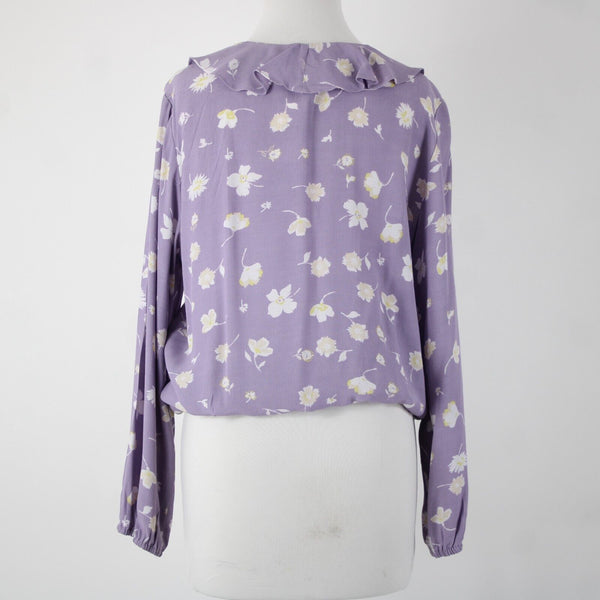 Sanctuary NEW $89 Hello Spring Sz L Purple White Yellow Ruffle 100% Rayon Top