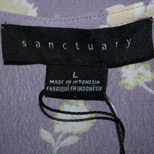Sanctuary NEW $89 Hello Spring Sz L Purple White Yellow Ruffle 100% Rayon Top