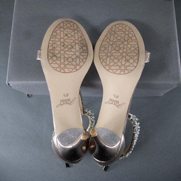 Badgley Mischka Jewel Sz 8.5 Rose Gold Silver Rhinestones Man Made 3.5" Heel