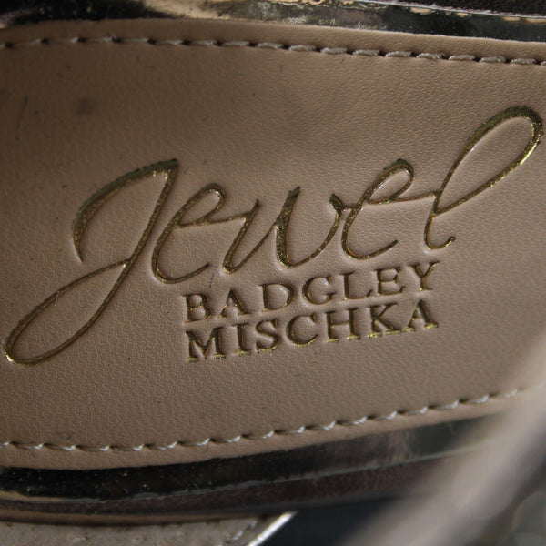Badgley Mischka Jewel Sz 8.5 Rose Gold Silver Rhinestones Man Made 3.5" Heel