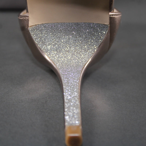 Badgley Mischka Jewel Sz 8.5 Rose Gold Silver Rhinestones Man Made 3.5" Heel