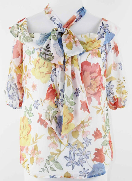 Sweet Pea NEW $50 Sz XS White Multi Floral Boho 100% Polyester Top