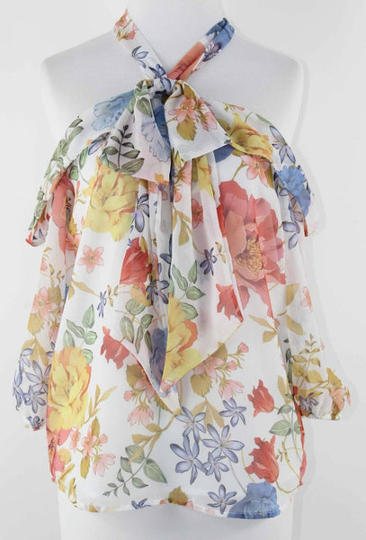 Sweet Pea NEW $50 Sz XS White Multi Floral Boho 100% Polyester Top