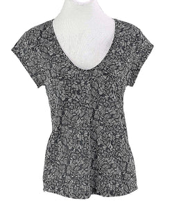 H&M Sz S Black Charcoal Multi Scoop Cap Sleeve Hi Lo Polyester Top
