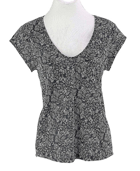H&M Sz S Black Charcoal Multi Scoop Cap Sleeve Hi Lo Polyester Top
