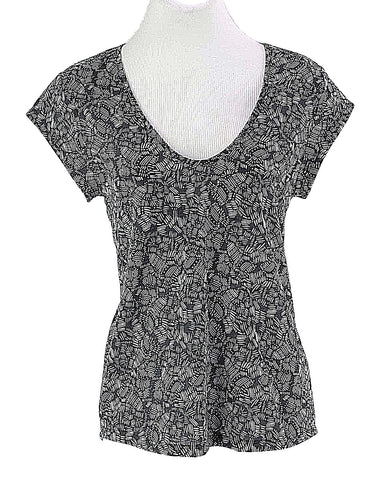 H&M Sz S Black Charcoal Multi Scoop Cap Sleeve Hi Lo Polyester Top