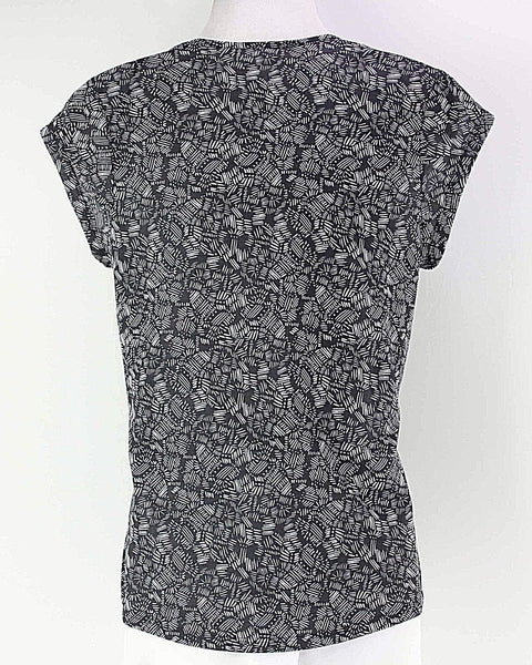 H&M Sz S Black Charcoal Multi Scoop Cap Sleeve Hi Lo Polyester Top