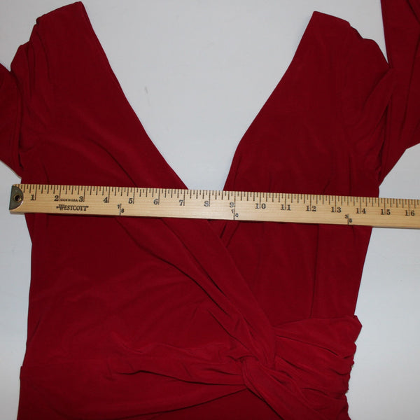 Joseph Ribkoff Dress Sz 6 Red V Neck 3/4 Sleeve Fit Flare Faux Wrap Poly Dress