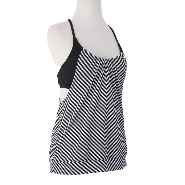 Athleta AW Top NEW $84 Slash Stripe Sz 34 B / C Black White Nylon Spandex AW Top