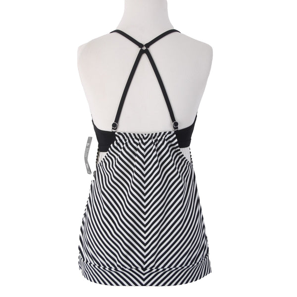 Athleta AW Top NEW $84 Slash Stripe Sz 34 B / C Black White Nylon Spandex AW Top