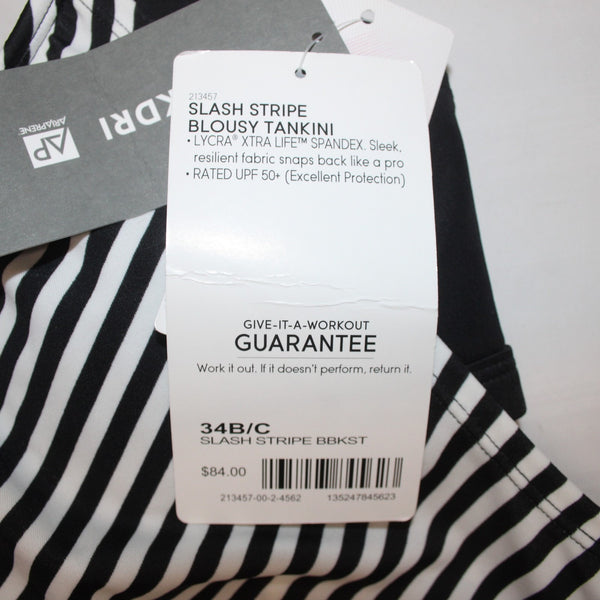 Athleta AW Top NEW $84 Slash Stripe Sz 34 B / C Black White Nylon Spandex AW Top