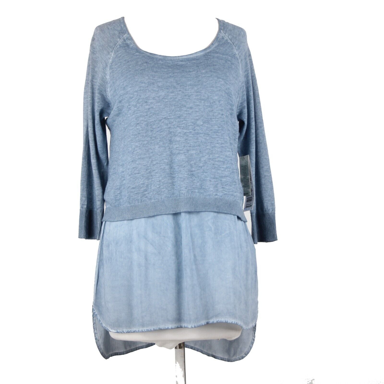 Tribal Jeans NEW $95 Sz S Blue Tye Dye Layered Round Neck Linen Cotton Top