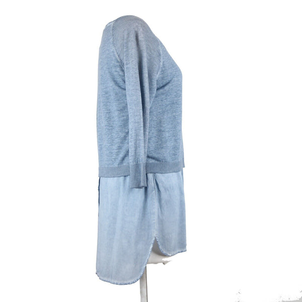 Tribal Jeans NEW $95 Sz S Blue Tye Dye Layered Round Neck Linen Cotton Top