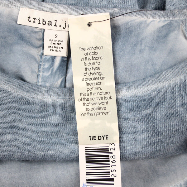 Tribal Jeans NEW $95 Sz S Blue Tye Dye Layered Round Neck Linen Cotton Top
