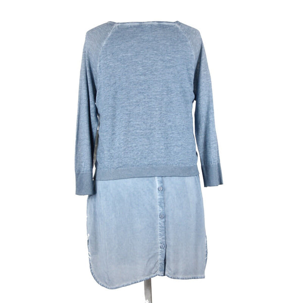 Tribal Jeans NEW $95 Sz S Blue Tye Dye Layered Round Neck Linen Cotton Top
