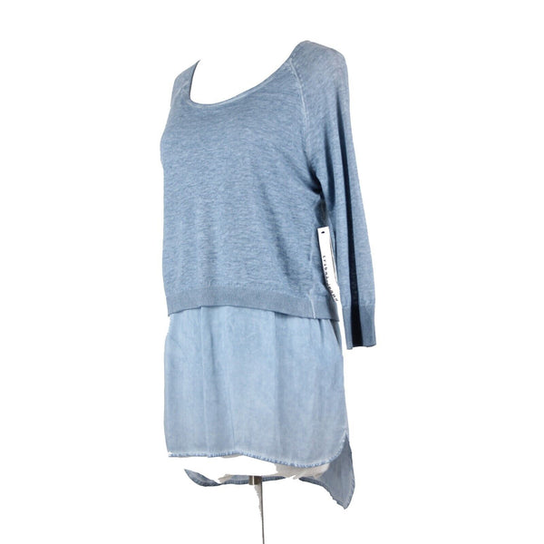 Tribal Jeans NEW $95 Sz S Blue Tye Dye Layered Round Neck Linen Cotton Top