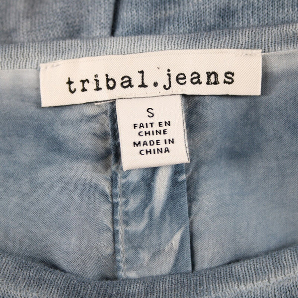 Tribal Jeans NEW $95 Sz S Blue Tye Dye Layered Round Neck Linen Cotton Top