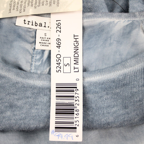 Tribal Jeans NEW $95 Sz S Blue Tye Dye Layered Round Neck Linen Cotton Top