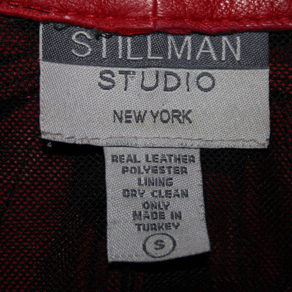 Stillman Studio Sz S Red Black Sheer Collared Leather Leaves Polyester Jacket