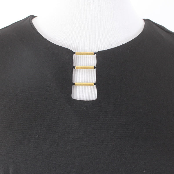 Sharagano Dress NEW Sz 16 Black Gold Hardware Knee Length Polyester Rayon Dress