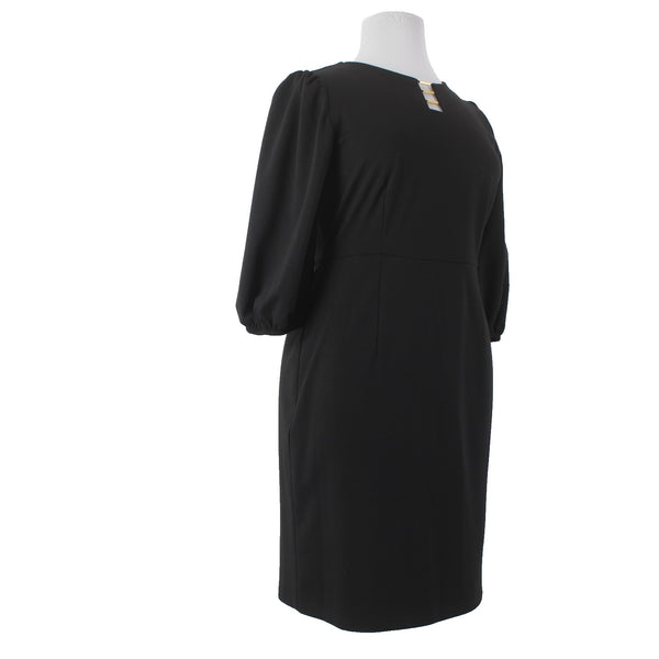 Sharagano Dress NEW Sz 16 Black Gold Hardware Knee Length Polyester Rayon Dress
