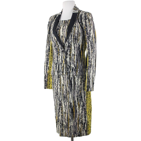 W118 By Walter Baker Sz M/L Black Yellow Cream Cotton Spandex 2 Pc Jacket Dress