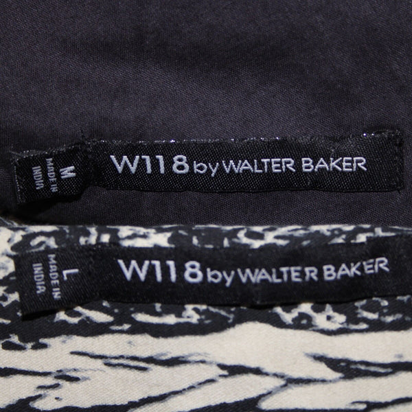 W118 By Walter Baker Sz M/L Black Yellow Cream Cotton Spandex 2 Pc Jacket Dress