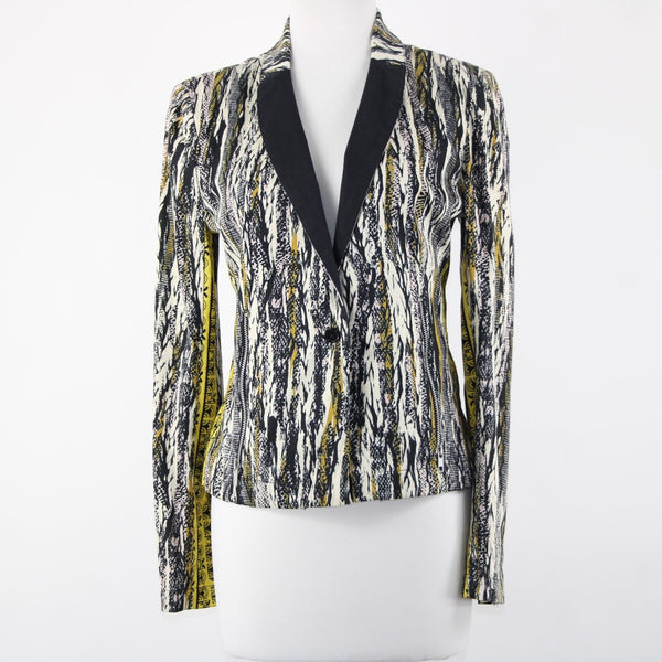 W118 By Walter Baker Sz M/L Black Yellow Cream Cotton Spandex 2 Pc Jacket Dress