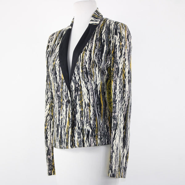 W118 By Walter Baker Sz M/L Black Yellow Cream Cotton Spandex 2 Pc Jacket Dress