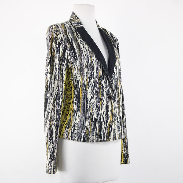 W118 By Walter Baker Sz M/L Black Yellow Cream Cotton Spandex 2 Pc Jacket Dress
