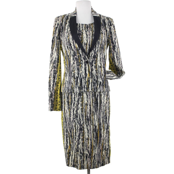 W118 By Walter Baker Sz M/L Black Yellow Cream Cotton Spandex 2 Pc Jacket Dress