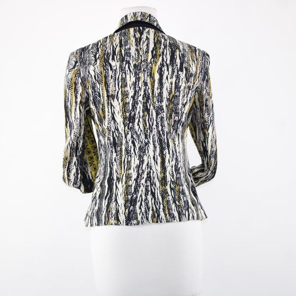 W118 By Walter Baker Sz M/L Black Yellow Cream Cotton Spandex 2 Pc Jacket Dress
