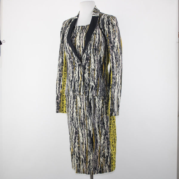 W118 By Walter Baker Sz M/L Black Yellow Cream Cotton Spandex 2 Pc Jacket Dress