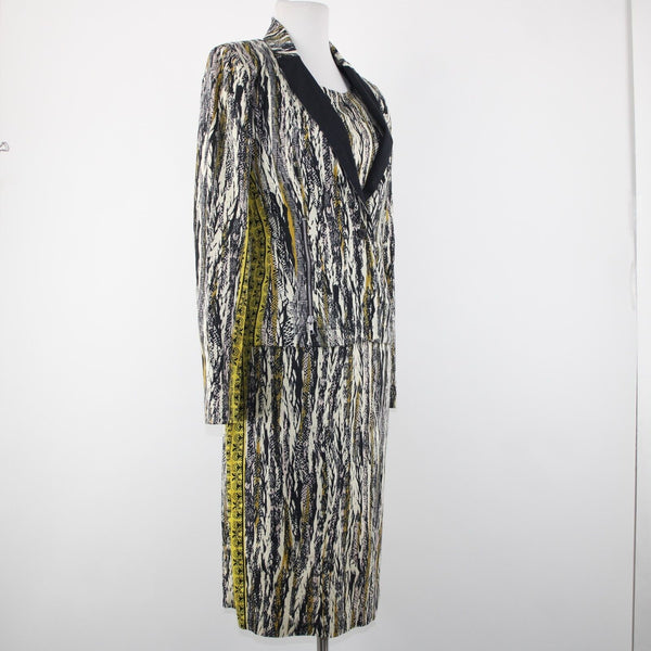W118 By Walter Baker Sz M/L Black Yellow Cream Cotton Spandex 2 Pc Jacket Dress