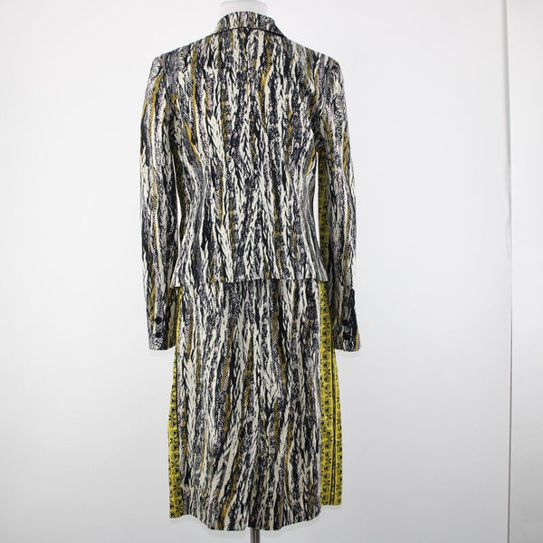 W118 By Walter Baker Sz M/L Black Yellow Cream Cotton Spandex 2 Pc Jacket Dress