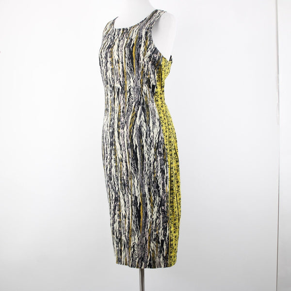 W118 By Walter Baker Sz M/L Black Yellow Cream Cotton Spandex 2 Pc Jacket Dress