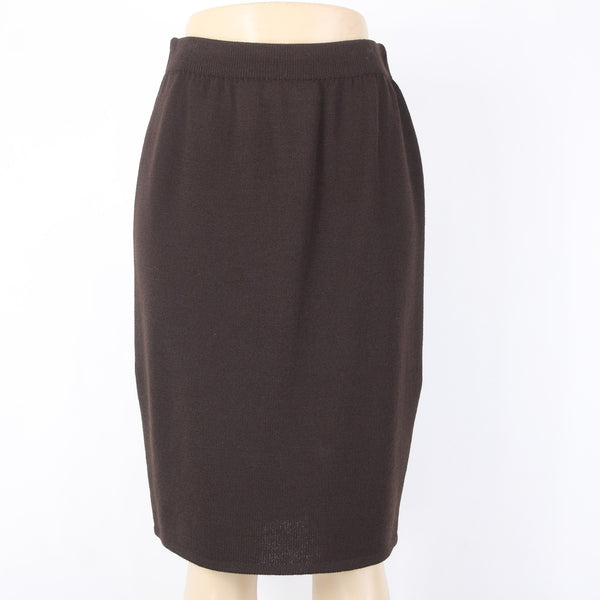 St John Collection Skirt Sz 8 Dark Brown Elastic Waist Santana Knit Skirt