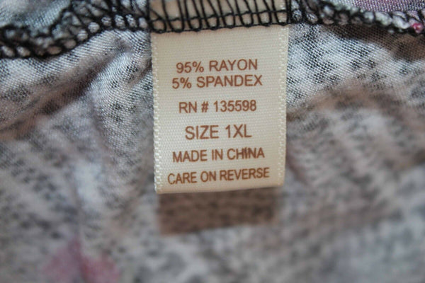 Liberty Love Sz 1XL Black Multi Elastic Neck Lace Cuff Rayon Blend Top